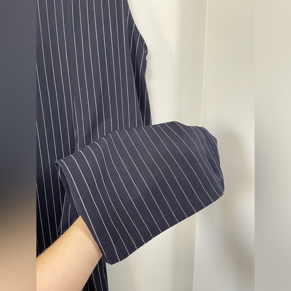 Navy Pinstripe Jumpsuit Navy Blue White Striped Romper Size M - Picture 5 of 14